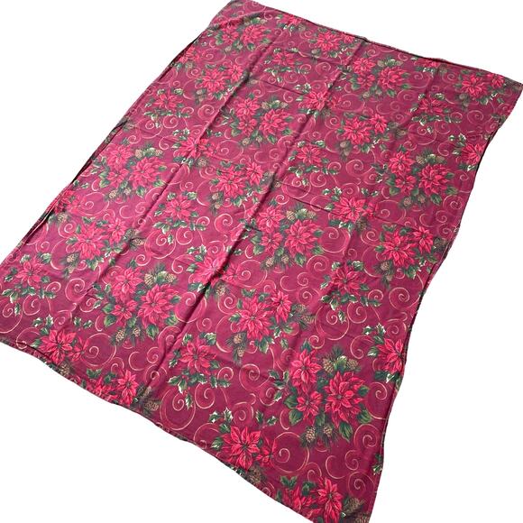 Christmas tablecloth thick cotton blend poinsettias red green gold vintage 1980s - Picture 3 of 6